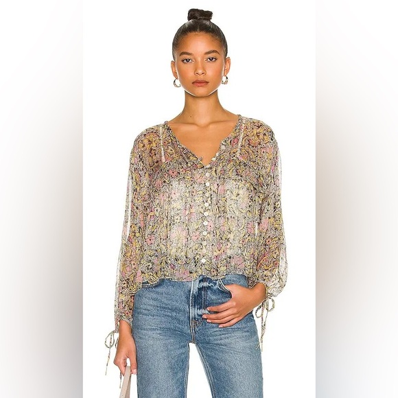 Tularosa Tops - TULAROSA  Elodie Top In Pink Metallic Blouse